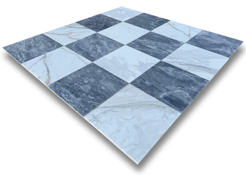 Checkerboard Marble Tile Calacatta Gold & Bardiglio Nuvolato