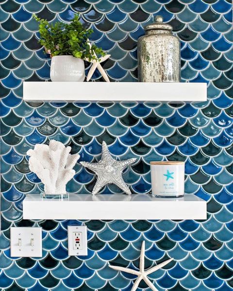 Blue-Green Porcelain Scallop Mosaic