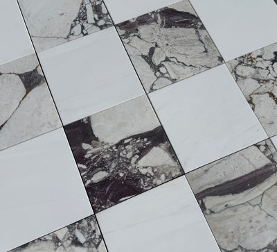 Checkerboard Marble Tile Calacatta Viola & Bianco Dolomite