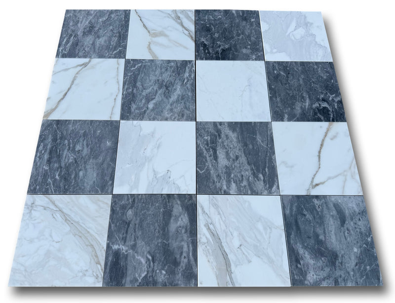 Checkerboard Marble Tile Calacatta Gold & Bardiglio Nuvolato