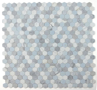 2 Hexagon Livid Carrara & Bardiglio Blue Crystal Polished Marble Mosaic