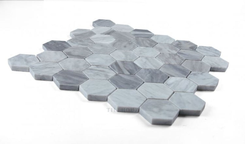 2 Hexagon Mix Grey Honed Italian Marble Mosaic