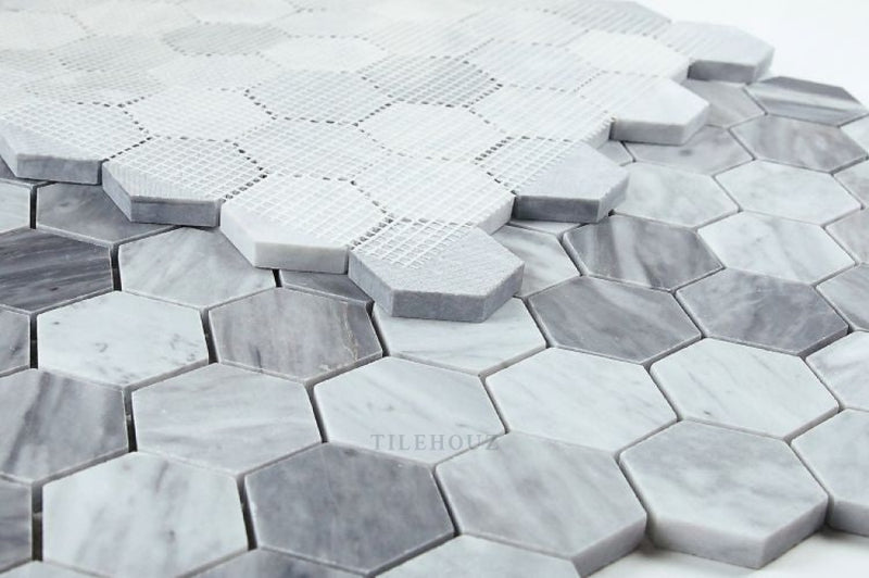 2 Hexagon Mix Grey Honed Italian Marble Mosaic