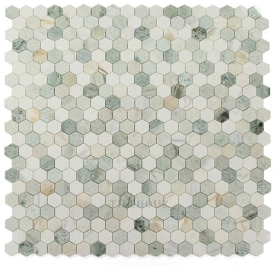 2 Hexagon Spring Green & White Marble Polished Mosaic