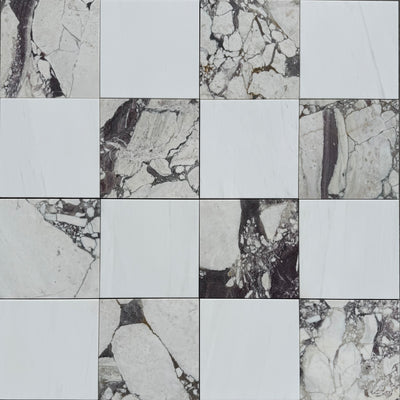 Checkerboard Marble Tile Calacatta Viola & Bianco Dolomite