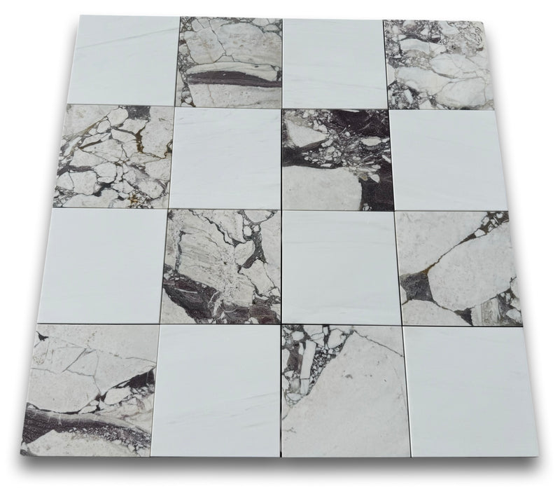 Checkerboard Marble Tile Calacatta Viola & Bianco Dolomite