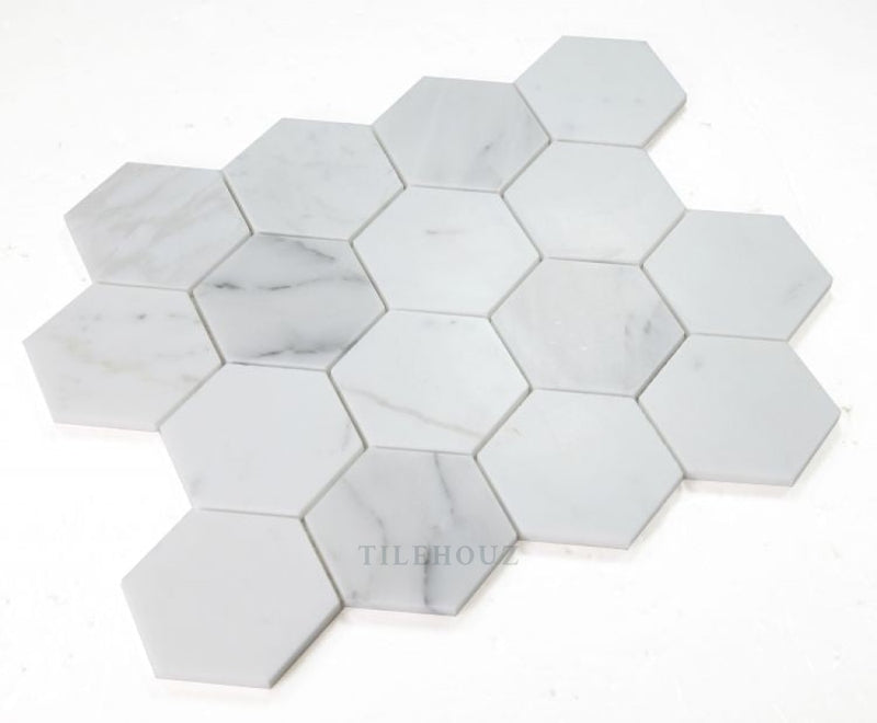 Hexagon Calacatta White 3 X Marble Mosaic