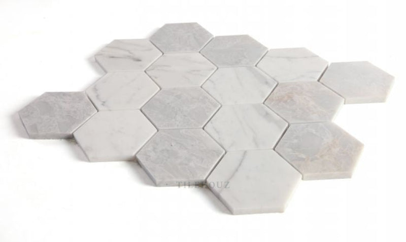 Hexagon City Grey 3 X Carrara & Bardiglio Marble Polished Mosaic