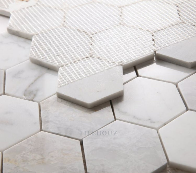 Hexagon City Grey 3 X Carrara & Bardiglio Marble Polished Mosaic