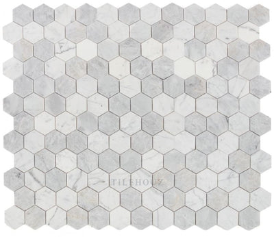 Hexagon City Grey 3 X Carrara & Bardiglio Marble Polished Mosaic