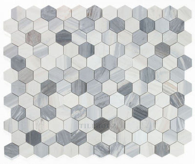 3 Hexagon Italian Blue Polished Palissandro Marble Mosaic