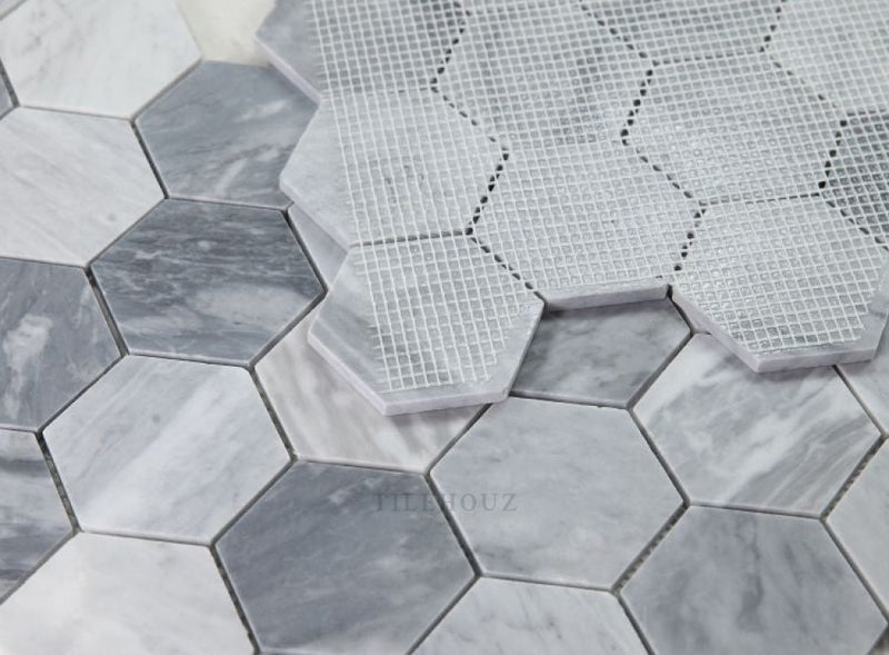 3 Hexagon Mix Grey Honed Italian Marble Mosaic