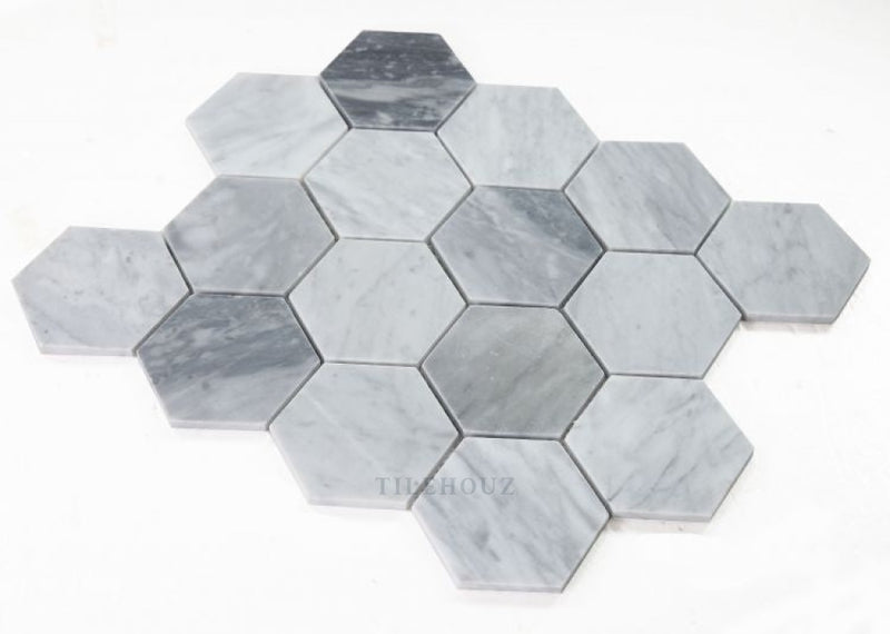 3 Hexagon Mix Grey Honed Italian Marble Mosaic