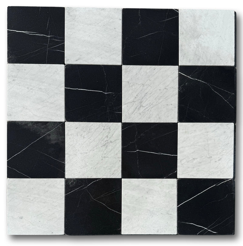 Checkerboard Marble Tile Nero Marquina & Carrara Tumbled