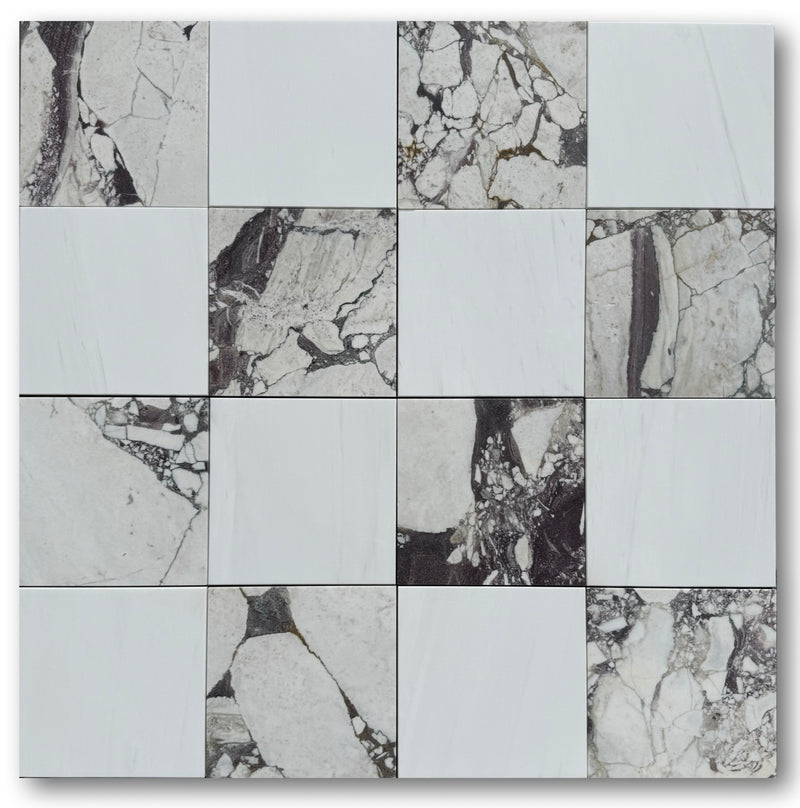 Checkerboard Marble Tile Calacatta Viola & Bianco Dolomite