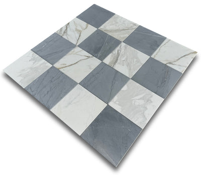 Checkerboard Marble Tile Calacatta Gold & Bardiglio Imperiale