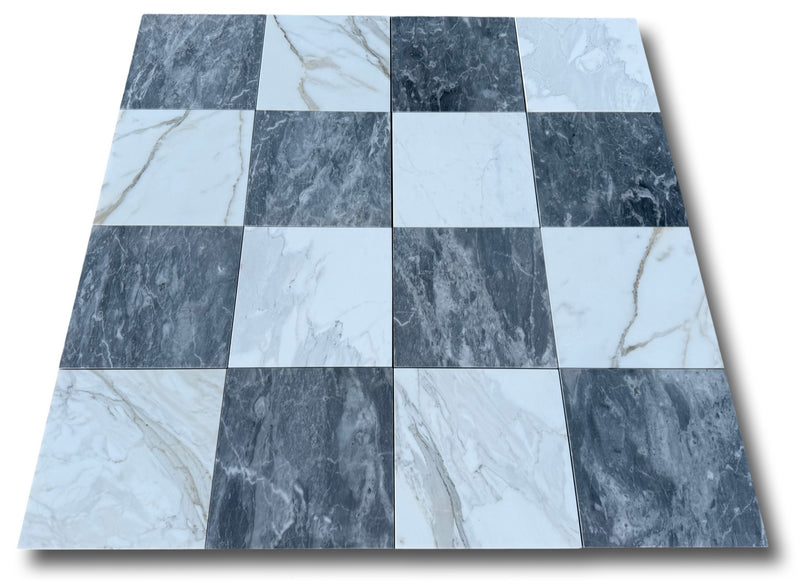 Checkerboard Marble Tile Calacatta Gold & Bardiglio Nuvolato