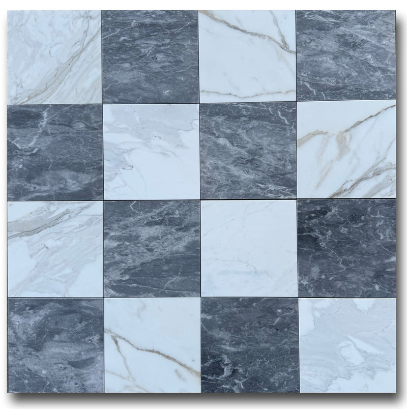 Checkerboard Marble Tile Calacatta Gold & Bardiglio Nuvolato