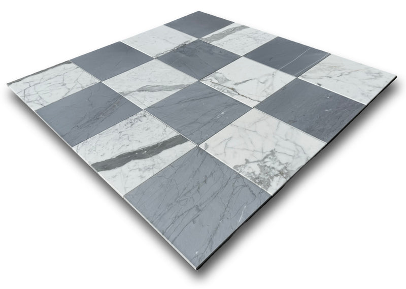 Checkerboard Marble Tile Bardiglio & Statuario