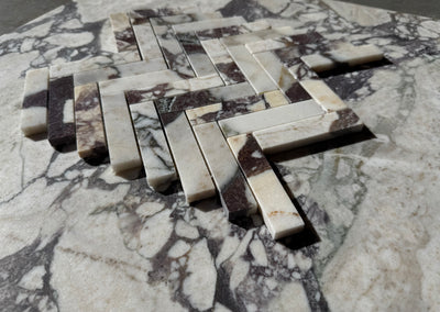 Calacatta Viola Marble 1x4 Herringbone Mosaic