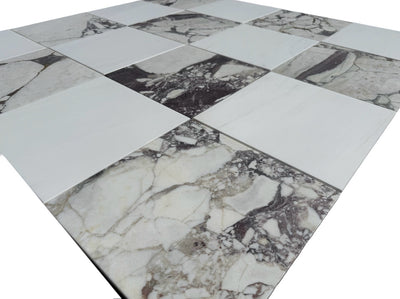 Checkerboard Marble Tile Calacatta Viola & Bianco Dolomite