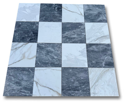 Checkerboard Marble Tile Calacatta Gold & Bardiglio Nuvolato