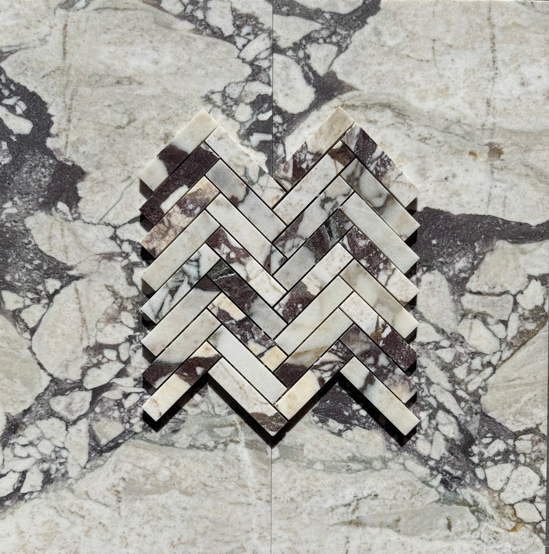 Calacatta Viola Marble 1x4 Herringbone Mosaic