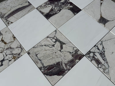 Checkerboard Marble Tile Calacatta Viola & Bianco Dolomite