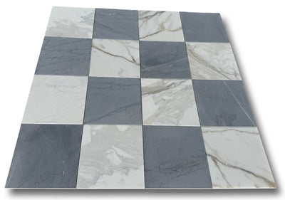 Checkerboard Marble Tile Calacatta Gold & Bardiglio Imperiale