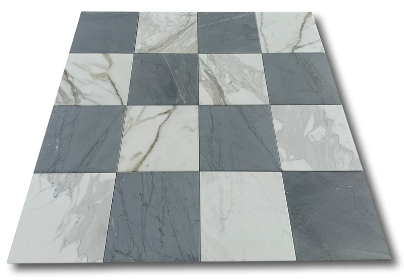 Checkerboard Marble Tile Calacatta Gold & Bardiglio Imperiale