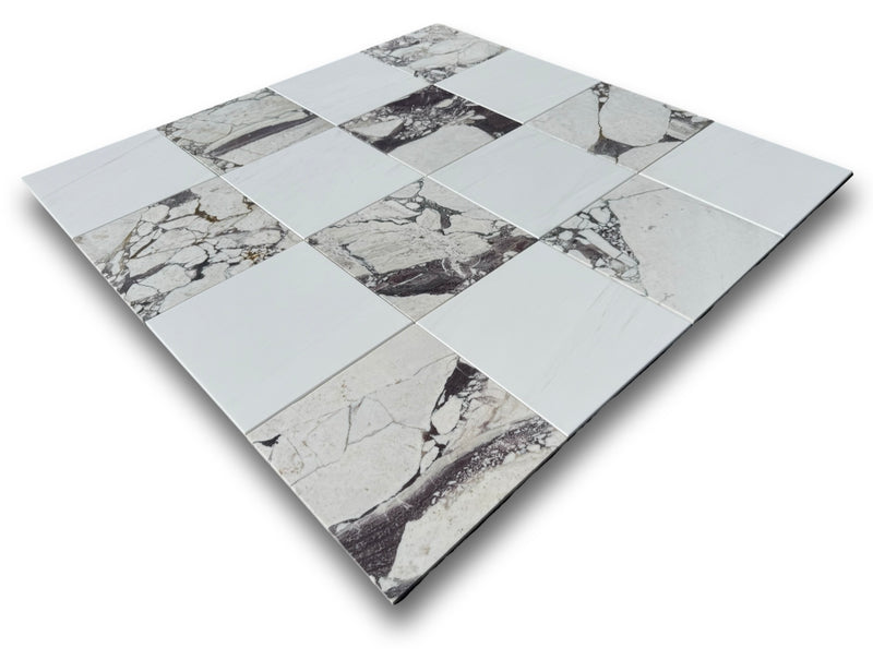 Checkerboard Marble Tile Calacatta Viola & Bianco Dolomite