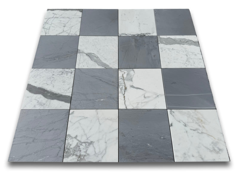 Checkerboard Marble Tile Bardiglio & Statuario