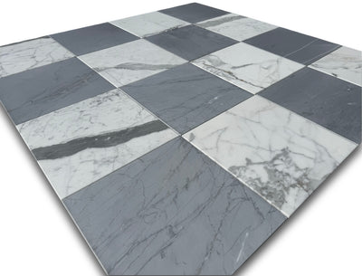 Checkerboard Marble Tile Bardiglio & Statuario