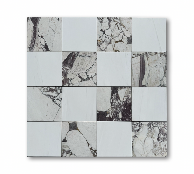 Checkerboard Marble Tile Calacatta Viola & Bianco Dolomite