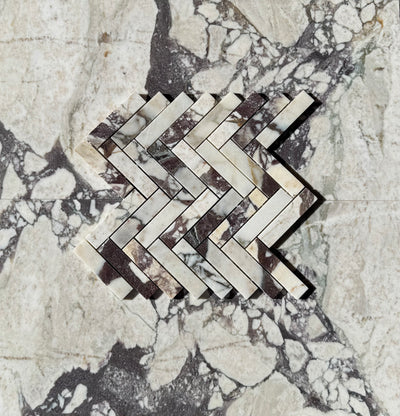 Calacatta Viola Marble 1x4 Herringbone Mosaic