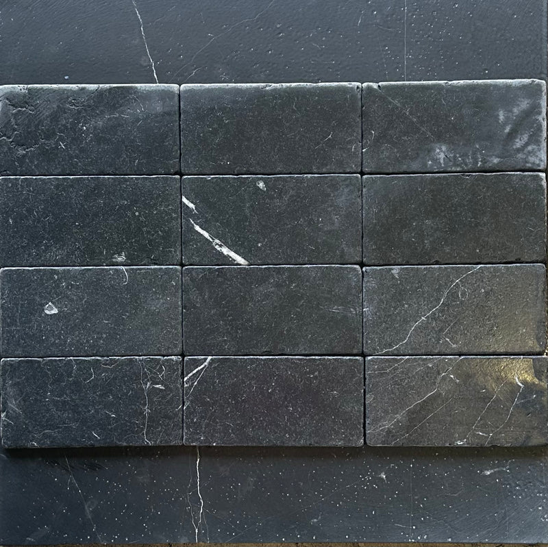 Nero Marquina Marble 3x6 Tumbled Tile