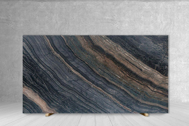 MARBLE SILVER BROWN WAVE POLISHED SLAB 3/4 90 x 64