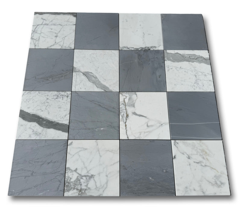 Checkerboard Marble Tile Bardiglio & Statuario