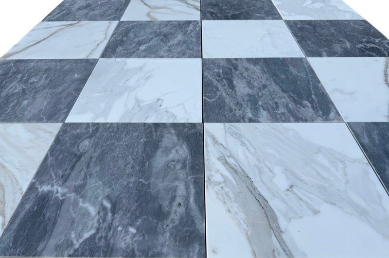 Checkerboard Marble Tile Calacatta Gold & Bardiglio Nuvolato