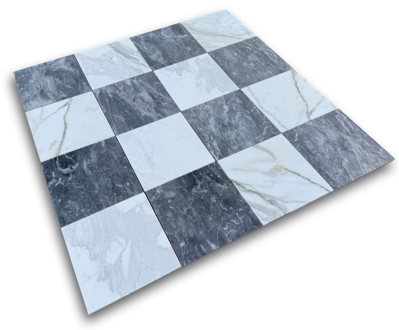 Checkerboard Marble Tile Calacatta Gold & Bardiglio Nuvolato