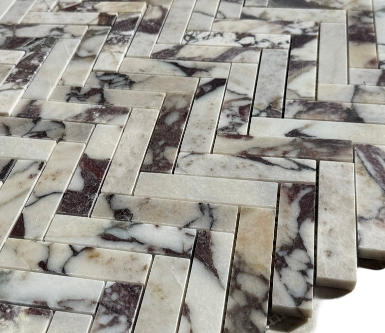 Calacatta Viola Marble 1x4 Herringbone Mosaic