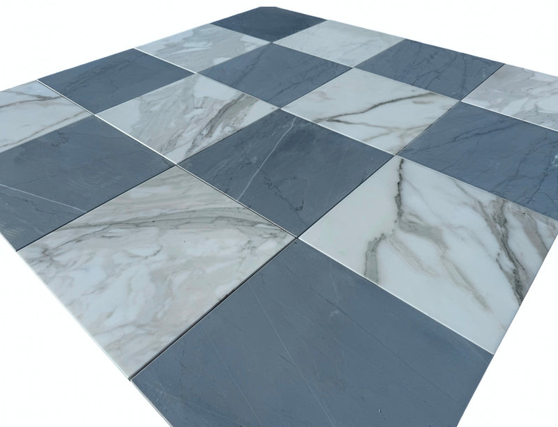 Checkerboard Marble Tile Calacatta Gold & Bardiglio Imperiale