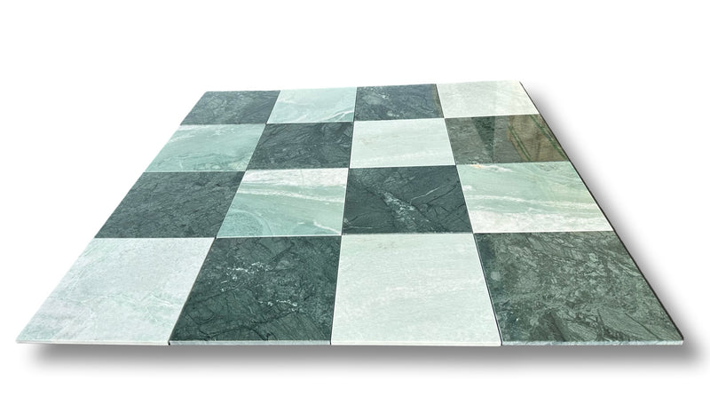 Checkerboard Marble Tile Empress Green & Ming Green