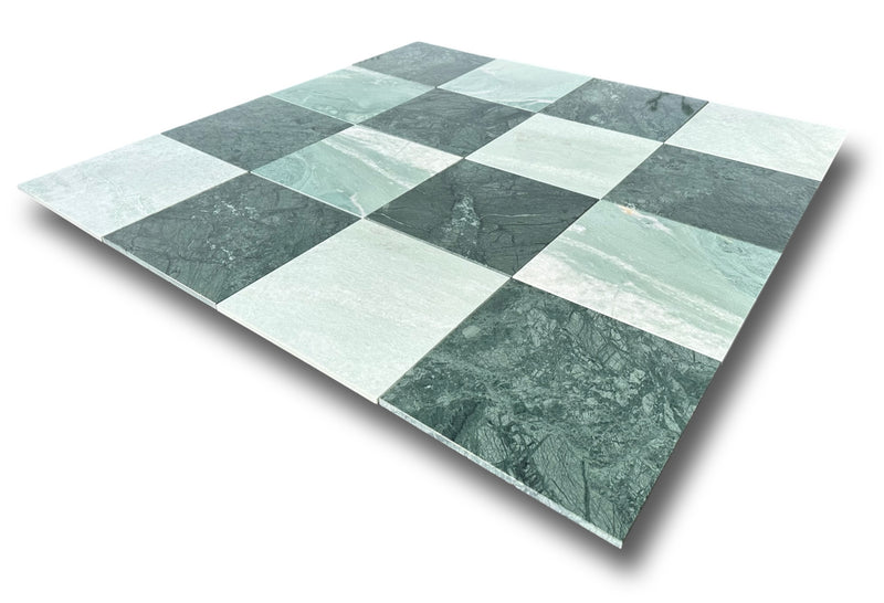 Checkerboard Marble Tile Empress Green & Ming Green