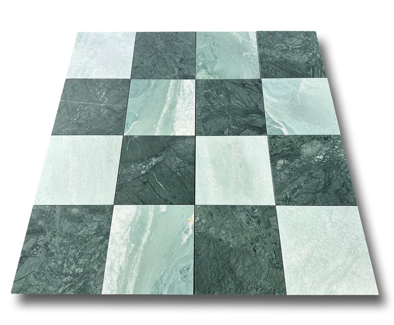 Checkerboard Marble Tile Empress Green & Ming Green