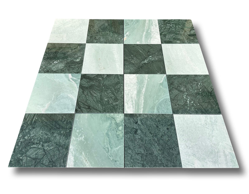 Checkerboard Marble Tile Empress Green & Ming Green