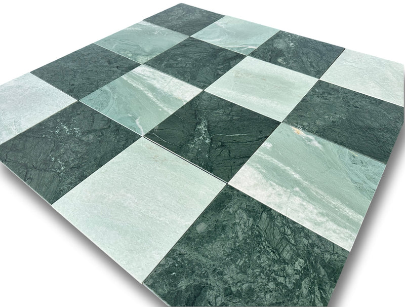 Checkerboard Marble Tile Empress Green & Ming Green