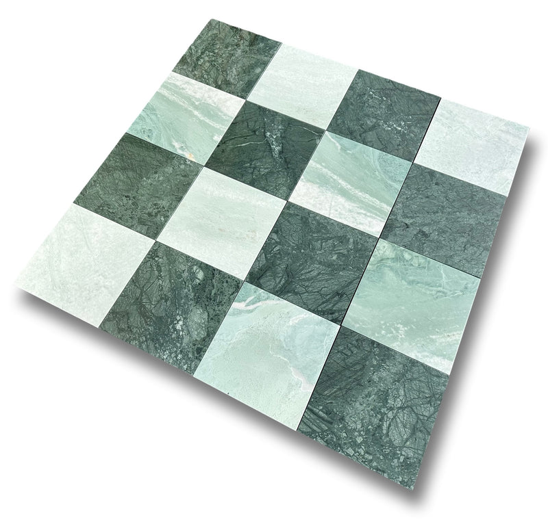 Checkerboard Marble Tile Empress Green & Ming Green