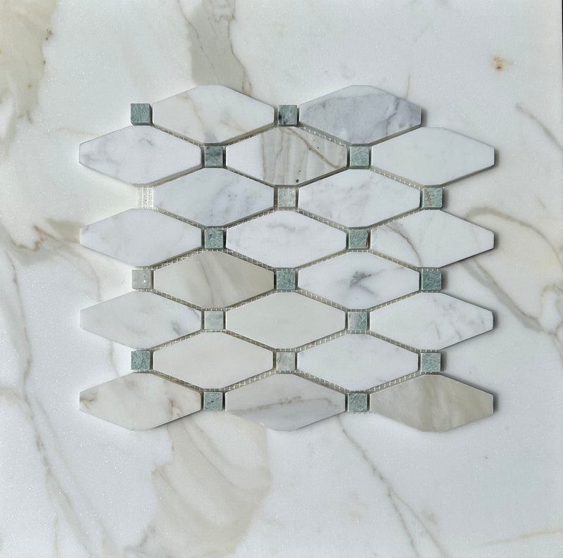 Calacatta Gold Marble Octave Mosaic w/Ming Green Dots Polished/Honed