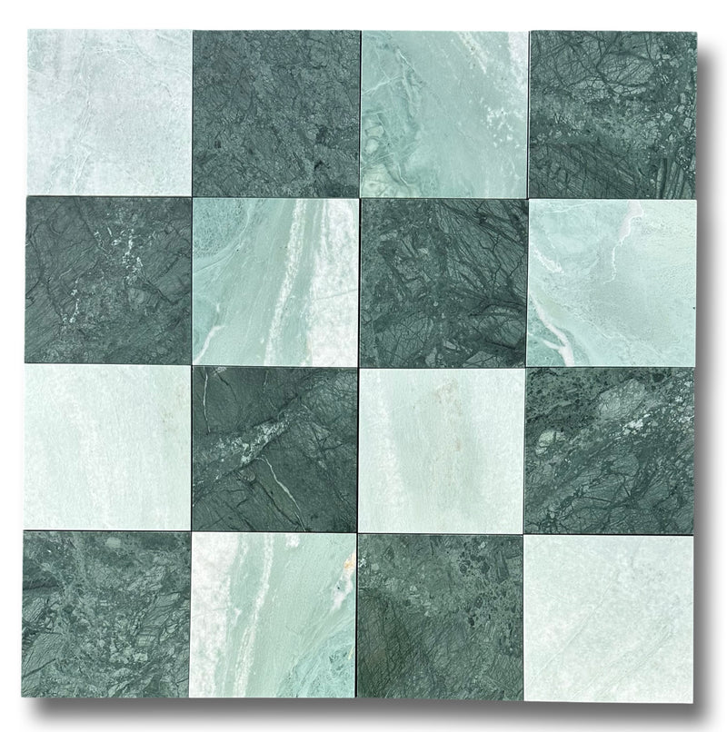 Checkerboard Marble Tile Empress Green & Ming Green